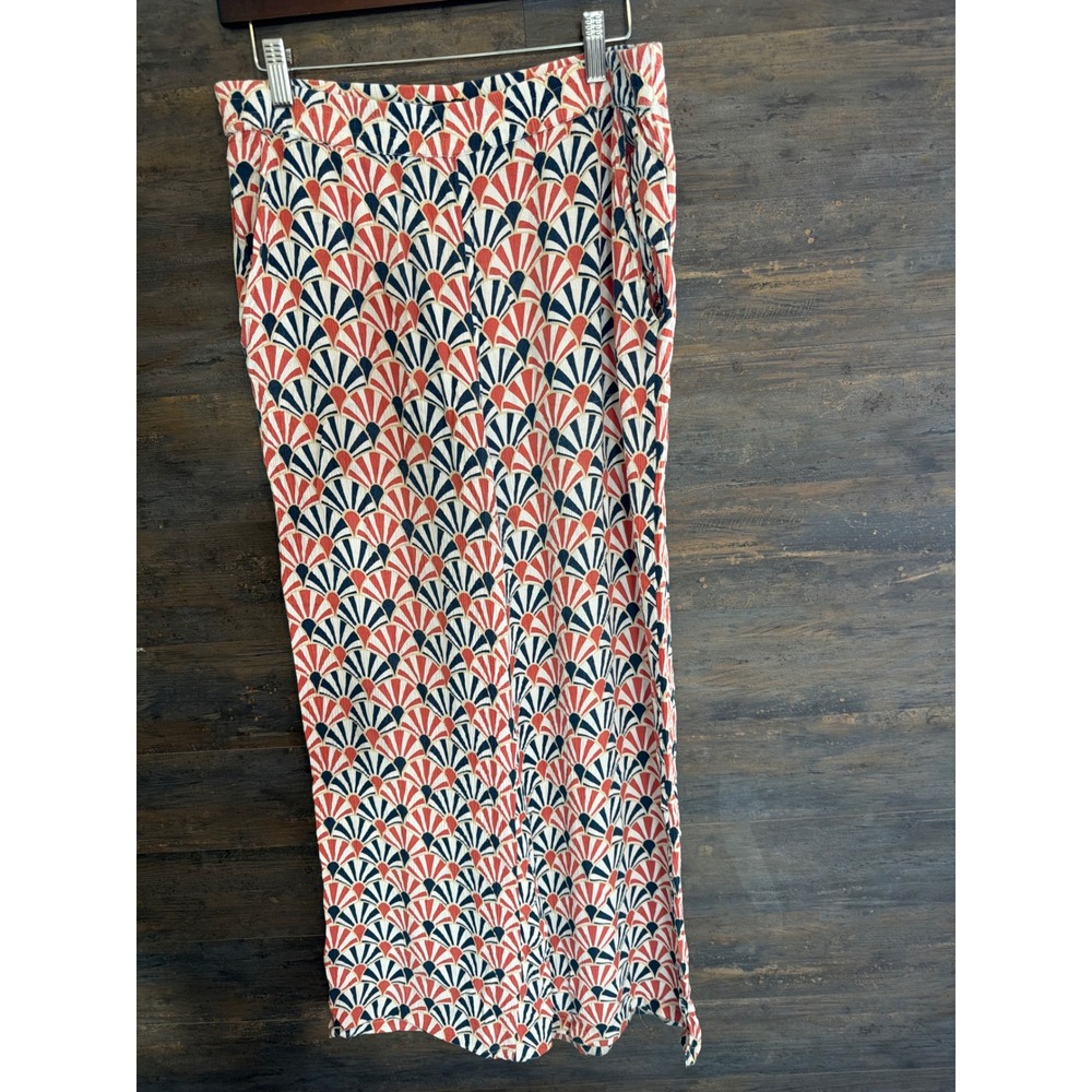 Volcom Womens Large Red Navy Shell Print Wide Leg Viscose Pants B1212300